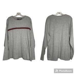 Faded Glory Gray Red Stripe Long‎ Sleeve Crew Neck Waffle Knit Thermal L